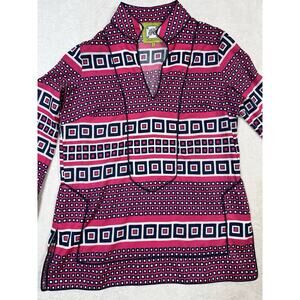 Elizabeth McKay Mackenzie Relaxed Tunic Top Geometric Art Cranberry Size Lg